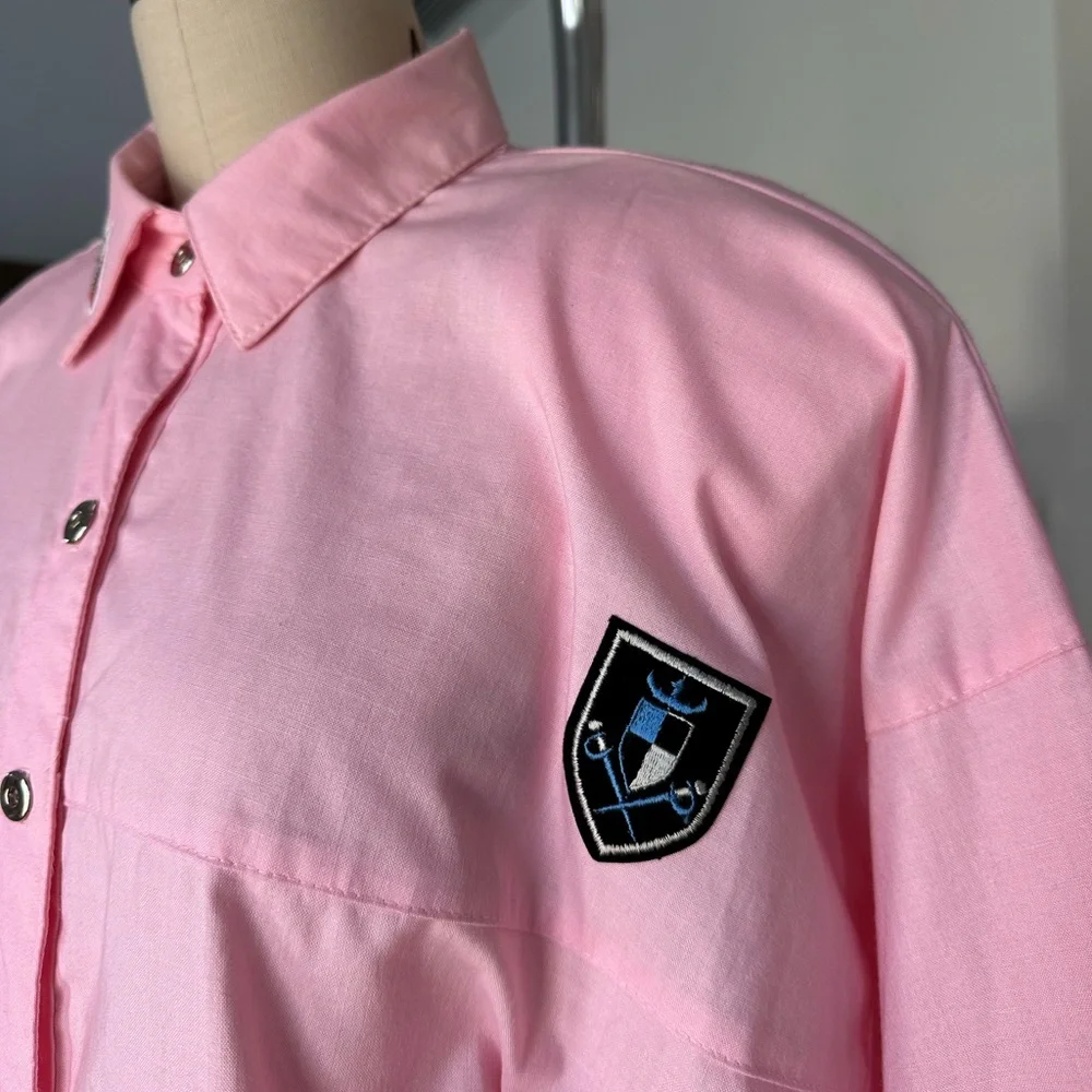 NWT’s Vintage 80’s Bubblegum Pink Button-Up Shirt with Patches - Picture 9 of 16